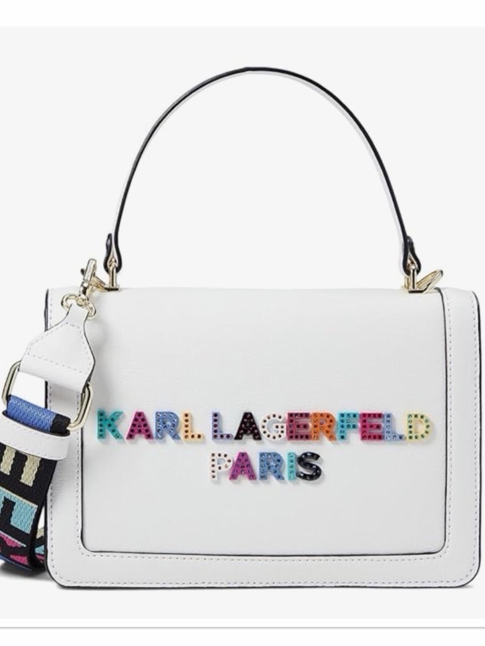 NWT Karl Lagerfeld Paris Simone White Shoulder Bag with Colorful Logo LH0EO6BI